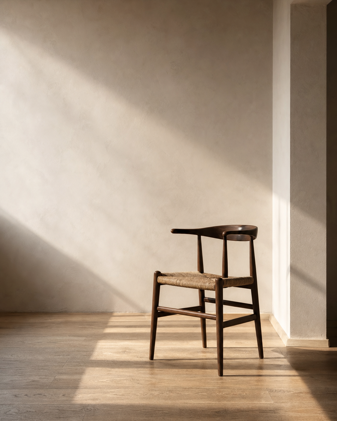 A wooden chair in a quiet sunlit room